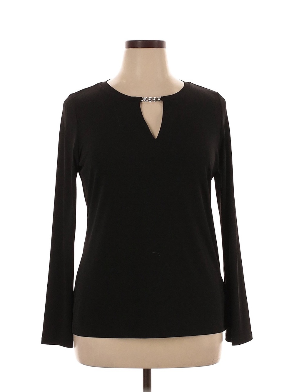 Michael Michael Kors Long-Sleeve Keyhole Top with Chain Embellished Neckline